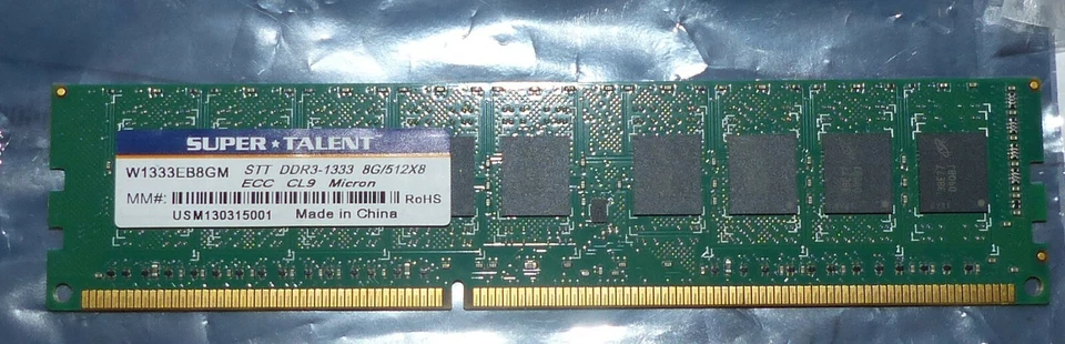 Super Talent W1333EB8GM 8GB DDR3 1333 PC3-10600 ECC unbuffered RAM - not working - Image 1 of 1
