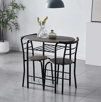 Grey Dining Table Set  Compact Small Rustic 2 Chair Cafe Home Kitchen Restaurant - Image 1 of 4