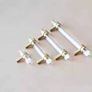 Acrylic+Brass Kitchen Cabinet Knob Pulls Drawer Cupboard Wardrobe Handles 160mm - Picture 1 of 12