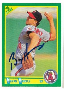 BRYAN HARVEY 1990 SCORE AUTOGRAPHED SIGNED # 8 CALIFORNIA ANGELS