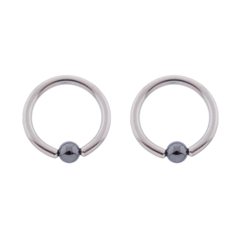 Pair of Steel Captive Bead Ring CBR w/Hematite Ball 16 Gauge - Image 1 of 1