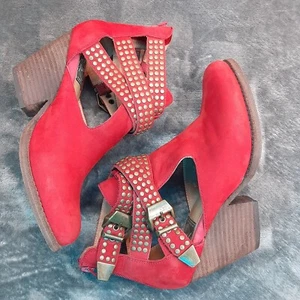 Vintage by Jeffery Campbell Red Suede Heals Womens 7.5 Strappy - Picture 1 of 11