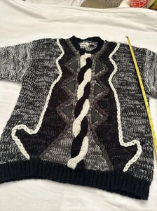 Vintage Chia Geometrical schwarz weiß Coogi Style Strick Herren XL Pullover Grobstrick - Bild 1 von 8