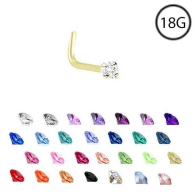 Pin anillo pasador nariz curva L oro amarillo estampado sólido de 14 quilates 2 mm circonita cúbica calibre 18 18 18G Foto 1 de 3