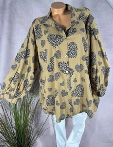 NEU Leichte legere long BLUSE Italy LEO HERZ Muster BEIGE 42 44 46 - Bild 1 von 6