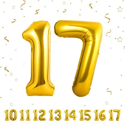 Zahlen luftballon 17 jahre | Gold Folienballon-40"17 Geburtstagsdeko -17 Ball... - Imagem 1 de 4