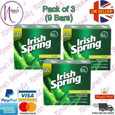 Irish Spring Deo Seife - Aloe (Packung 3) 9 Stangen (105ml Seife) - Bild 1 von 4