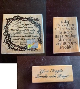 Religous-Theme STAMPS Lot x3pcs Crown of Thorns/Handle w/ Prayer/Season Meaning - Picture 1 of 12