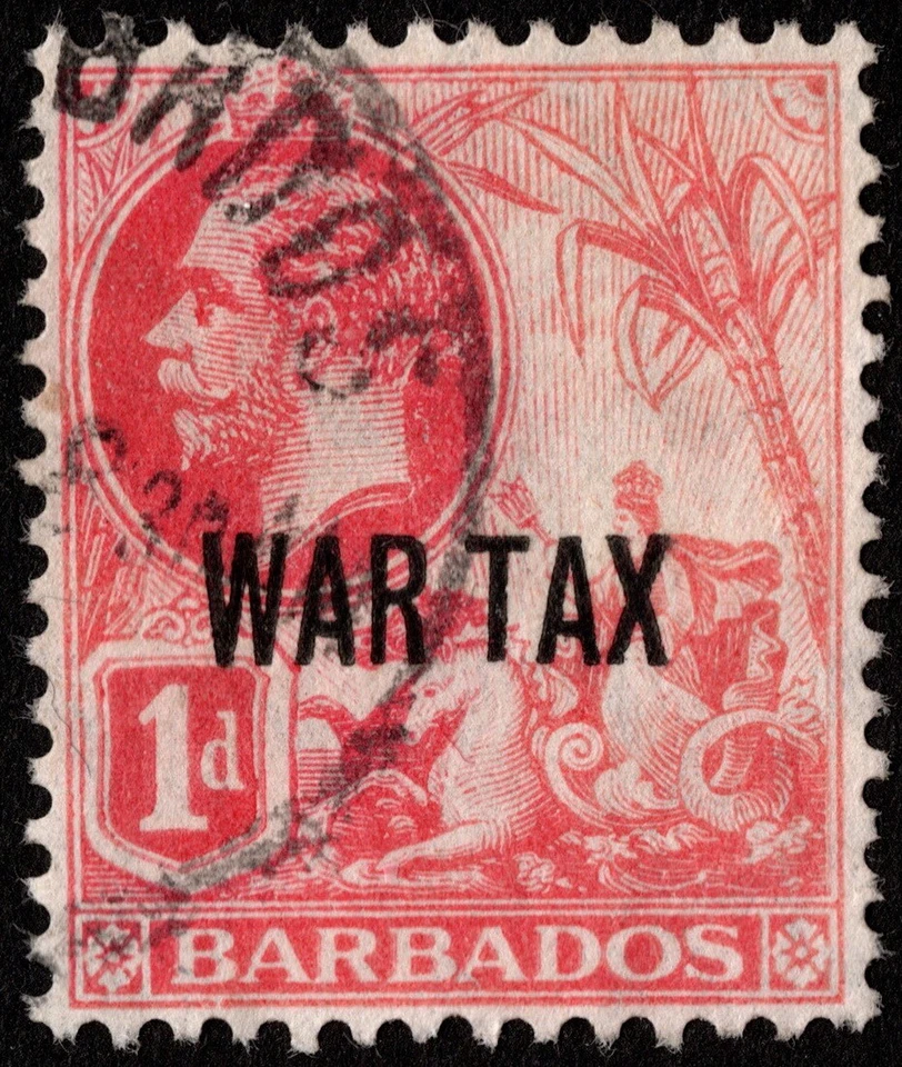 Barbados - 1917 - 1p rojo sobreimpreso emisión de impuestos de guerra # MR1 usado en estado bastante bueno + bonito sello Foto 1 de 1