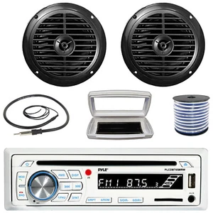 Pyle 1-DIN Bluetooth Marine CD Stereo W/White Cover, 2x 6.5'' 120W Max Speakers - Picture 1 of 7