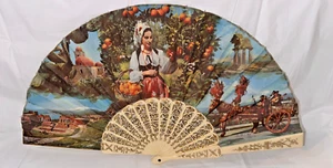 Vintage Ancient Mount Etna Italy Ruins Oranges Fan Folding Fan - Picture 1 of 4