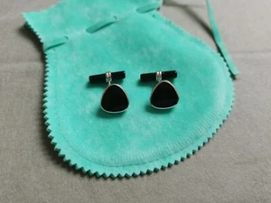Gemelos Vintage De Esmalte Negro Y Plata De Ley 925 En Buen Estado - Imagen 1 de 8