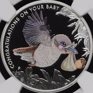 AUSTRALIA. 2017, 50 Cents, Silver - NGC PF70 - Top Pop 🥇 Stork, Newborn Baby - Picture 1 of 6