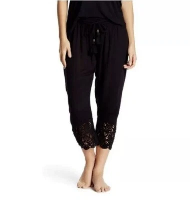 PJ Salvage NEW Womens Size Medium Black Sheer Lace Detail Loungewear Capri Pants - Image 1 of 4