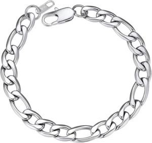 9mm Width 7.5'' Length Figaro Cuban Chain Bracelet 316L Stainless Steel For Men - Picture 1 of 6
