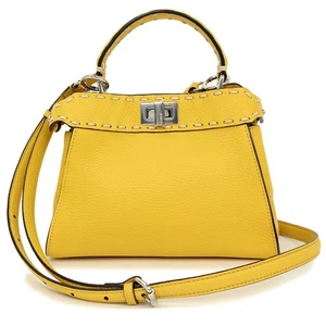 FENDI Peekaboo Iconic Mini Selleria Handbag Grain leather & Suede, Yellow 8BN244 - Picture 1 of 12