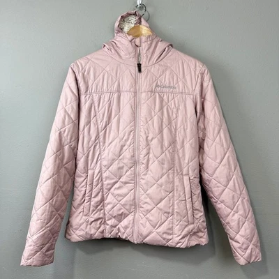 Champion 连帽人造毛皮衬里夹克尺寸 M 静音粉色绗缝全拉链缺点 — 第 1/4 张图片
