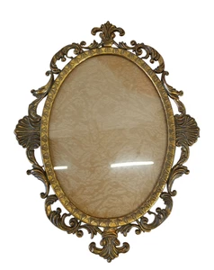 Vintage Bilderrahmen Messing Oval mit Ornamenten Goldfarben Made in Italy - Bild 1 von 6