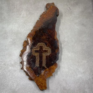 Vintage Burl Wood Wall Cross Live-Edge Hanging Lacquered Wood Rustic Natural - Picture 1 of 8