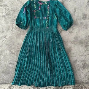 Abito donna vintage Susan Freis verde a pois plissettato MEDIA anni 80 - Foto 1 di 8