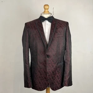 NEXT Blazer Sakko Herren 44R Rot Metallic Blumen Smoking Dinner Slim Fit - Bild 1 von 12