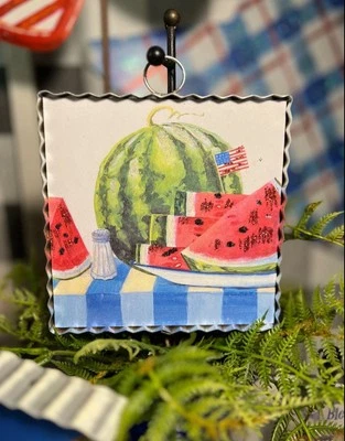 Patriotic Watermelon  Mini Print With Blue White Check Roundtop Collection - Image 1 of 3