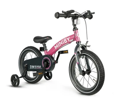Laufrad Fahrrad 3-in-1 Miniby 14 Zoll Rosa - Bild 1 von 4