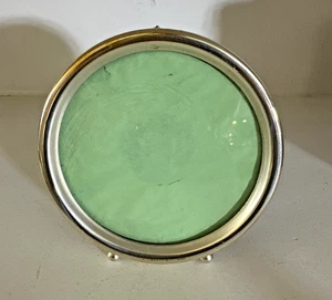 Antica cornice portafoto rotonda in vetro convesso a cupola a bolla argento 4,5" - Foto 1 di 6
