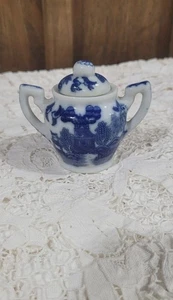 Vintage Miniatur Blue Willow Kinder Deckel Zuckerdose Japan Spielzeug Teeservice - Bild 1 von 4