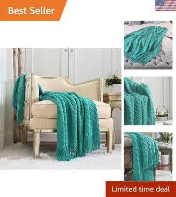 Elegante cobertor de crochê boho 50""x60"" azul água com borlas chiques - Imagem 1 de 4