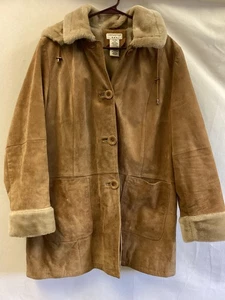 Covington Jacket Womens XL Faux Shearling Trim Hooded Leather Coat - Picture 1 of 20
