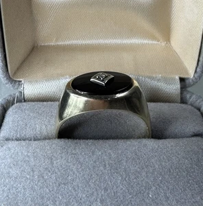 10K Solid Gold Vintage Men’s Onyx & Diamond Ring Sz 11 4.4g - Picture 1 of 10