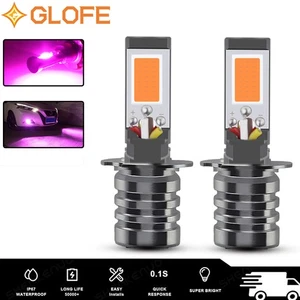 2x Ultra H3 COB LED DRL Fog Light Bulbs Flash Blink Super Bright Purple Pink 12V - Picture 1 of 7