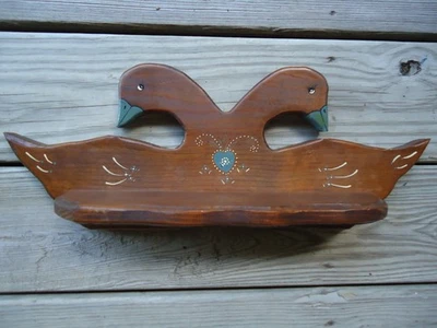 Duck Goose Hand Painted Wooden Hanging Wall Shelf Whimsical Nature Decoration - Image 1 of 4