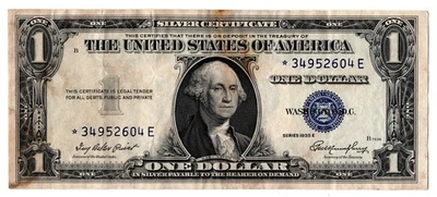 U.S. DOLLAR BILL SILVER CERTIFICATE BLUE SEAL $1 SERIES 1935 E STAR34952604E ⭐ - Image 1 of 2