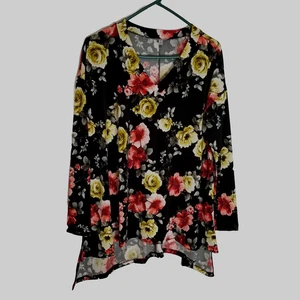 Top túnica abedul blanco para mujer pequeño floral de gran tamaño dobladillo alto negro rojo amarillo - Imagen 1 de 9