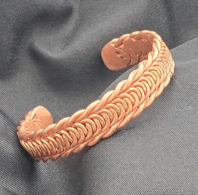 BLACK FRIDAY SALE Hand-Woven Solid Copper Cuff Bracelet 6.75" x  9/16 Artisan - Image 1 of 2