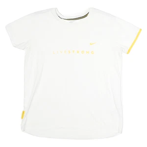 NIKE Mujer Blanco y Amarillo Livestrong Gráfico Camiseta L Manga Corta Cuello Redondo - Imagen 1 de 6