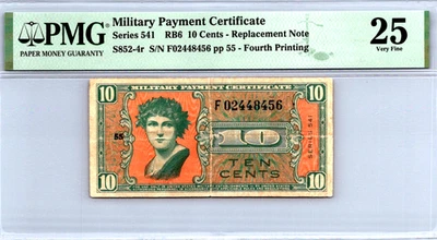 Series 541 10 Cents Fourth Printing Replacement Note PMG 25 Very Fine S852-4r - Image 1 of 4