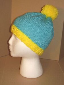 Hand Knit Hat/Beanie - Teal Blue & Yellow cartman like beanie