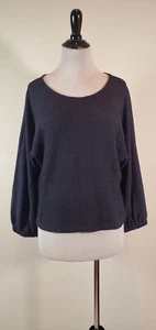 Anthropologie M Medium Cable Knit Cropped Sweater Boxy Dolman Sleeves Black - Picture 1 of 13