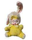1960s Vintage Columbia Toy Sad Rubber Face Bunny Rabbit 11" Plush Stuffed Animal