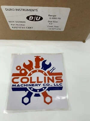 Duro Instruments 42071733-Cert Pressure Gauge 0-5000PSI 1/2" NPT Stainless Steel - Image 1 of 4