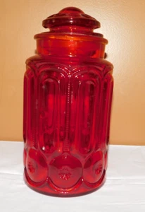 Vintage Large L E Smith Ruby Red Amberina Glass Moon & Stars Canister 11" - Picture 1 of 7