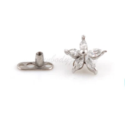 Base de Titanio 14G FLOR Acero Anclaje Dérmico Superior Piercing Universal Joyería Foto 1 de 2