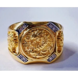 Amulet Ring Dragon Gold Micron 24k Men/Women size 10 Thai Buddha Jewelry - Picture 1 of 4