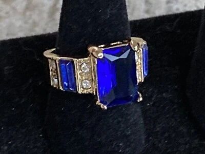 Anillo de compromiso de piedra circonita cúbica de zafiro tamaño 6 relleno de oro amarillo de 10 quilates alianza de boda Foto 1 de 3