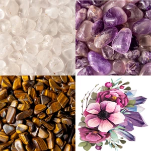 1 Pound Tumbled Gemstone Collection Maraba Amethyst Clear Quartz Gold Tigers Eye - Picture 1 of 10