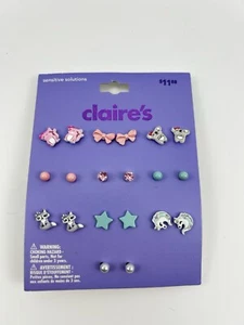 Claires Mädchen 10 Paar Ohrstecker silberfarben Ohrringe Einhorn empfindlich Neu mit Etikett - Bild 1 von 3