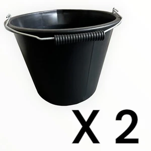 2 x PLASTIC BUILDERS BUCKET 3 GALLONS 14L HEAVY DUTY WATER/FEED STORAGE HANDLE - Picture 1 of 4